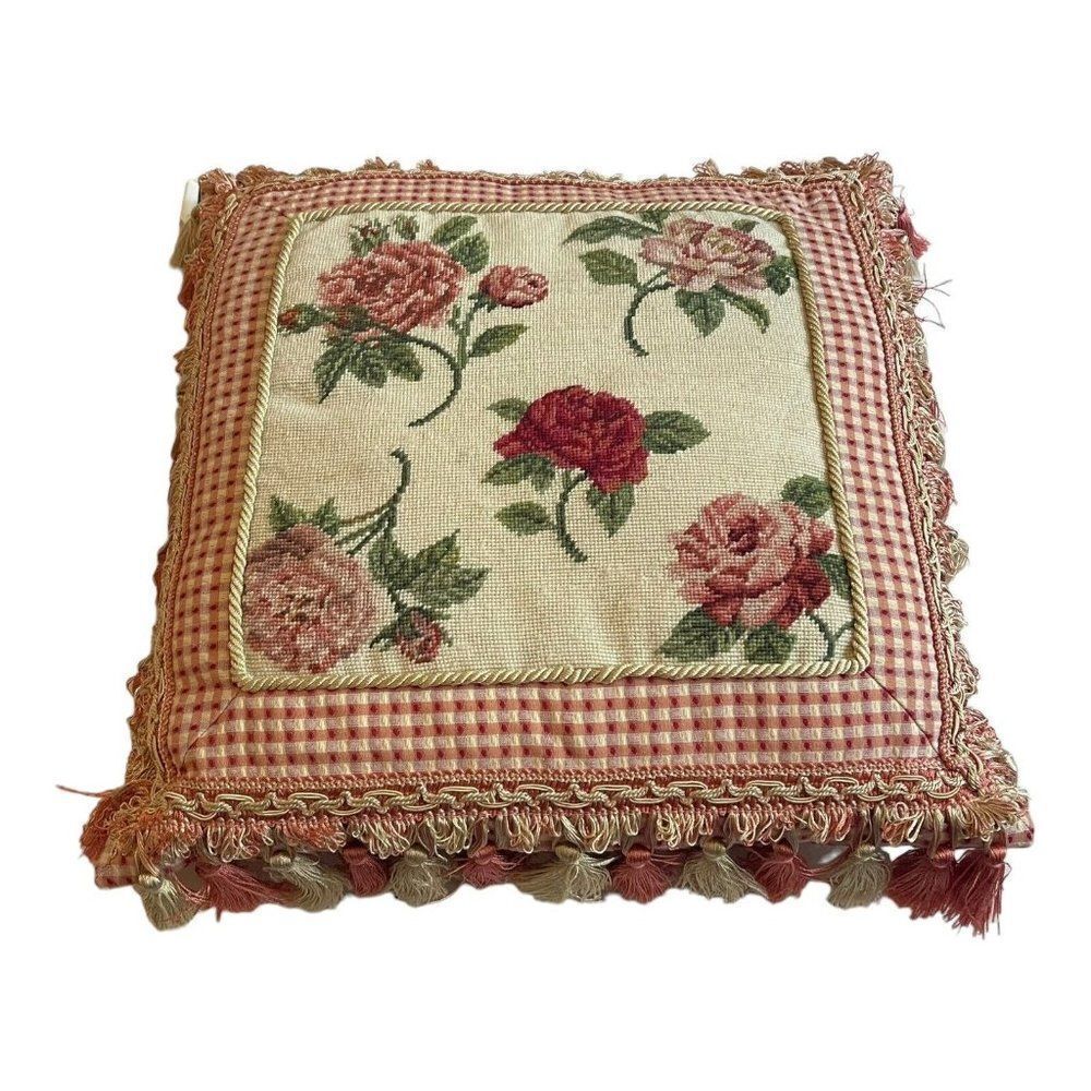 C&F Home Reddout's Toss Rose Needlepoint Decor Tassel Throw Pillow VIctorian